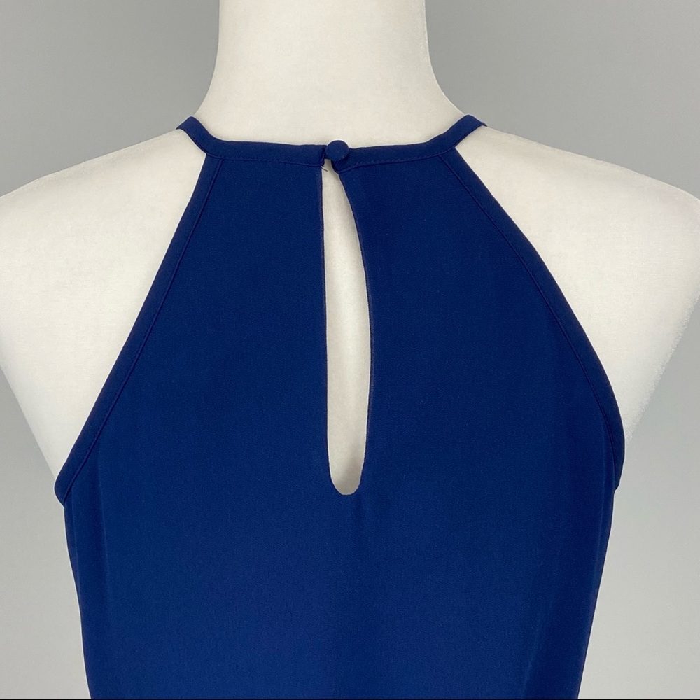 Leeli Lou Womens Sleeveless Halter Mini Dress Blue Chiffon Belted size Small - Picture 8 of 11